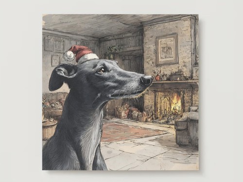 Greyhound christmas card - card, santa