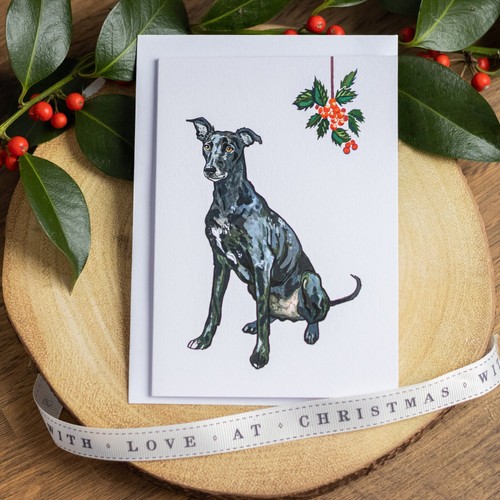 Black greyhound christmas card - greyhound,