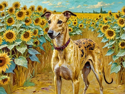 Greyhound whippet sunflowers - greyhound,