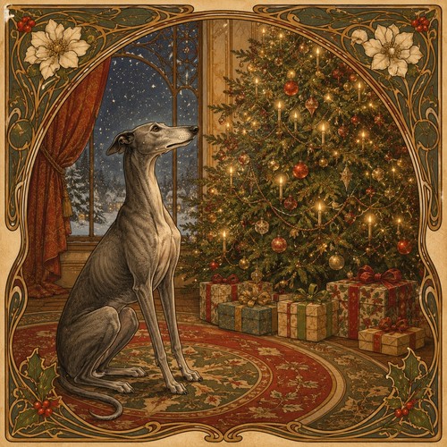 Greyhound and christmas tree - christmas,