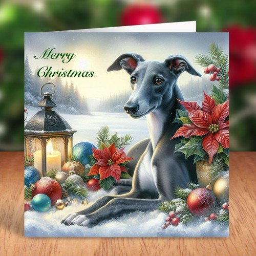 Greyhound dog christmas card - greyhound,