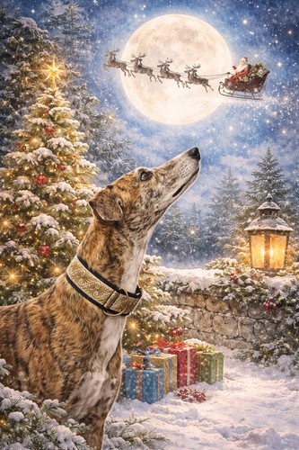 Santa watching greyhound - ,