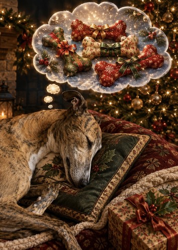 Dreaming greyhound christmas - dreaming,