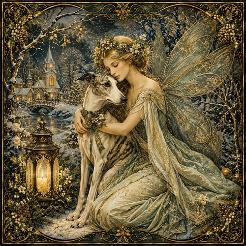 Christmas fairy and greyhound - christmas,