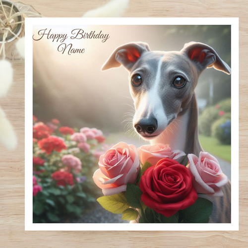 Whippet greyhound with roses - whippet/greyhound,