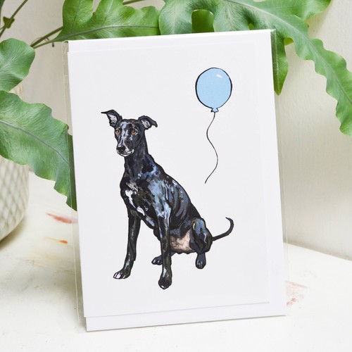 Black greyhound birthday card - black,
