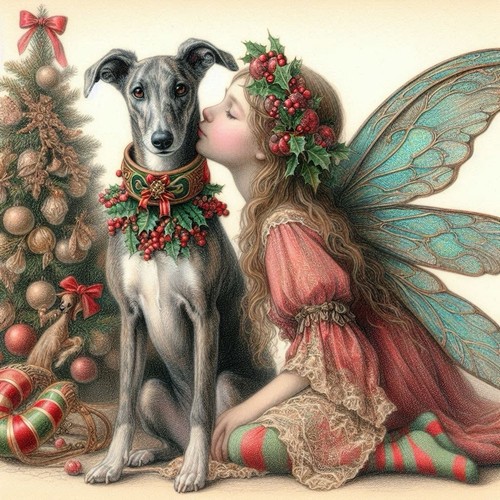 Christmas fairy and greyhound - fairy,