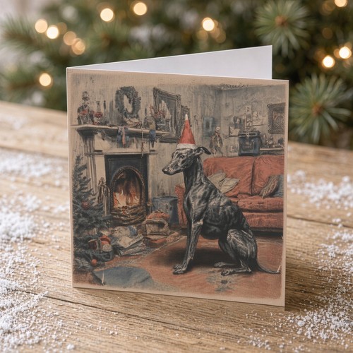 Black greyhound christmas card - greyhound,