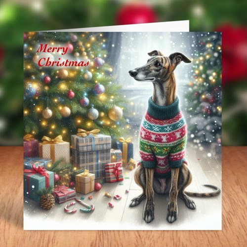 Greyhound dog christmas card - greyhound,