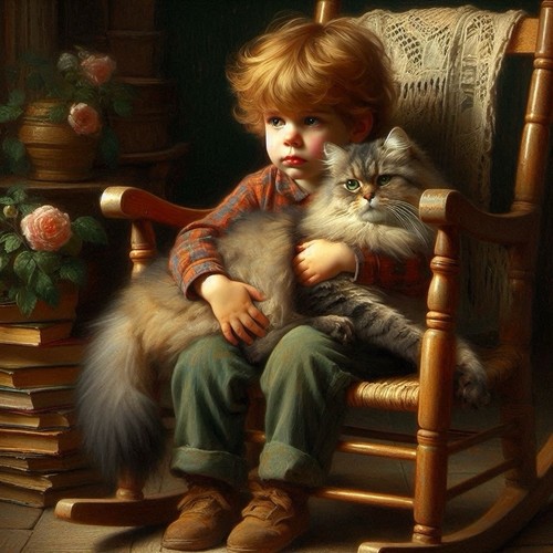 Boy with cat - cat, in
