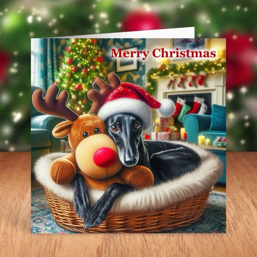 Greyhound dog christmas - greyhound, card