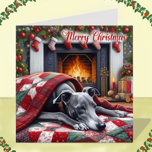 Greyhound dog christmas card - greyhound,