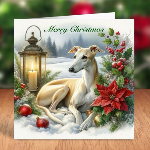 Greyhound dog christmas card - dog,