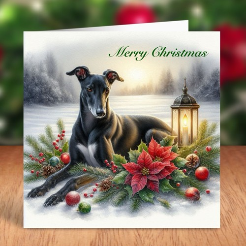 Greyhound dog christmas card - greyhound,