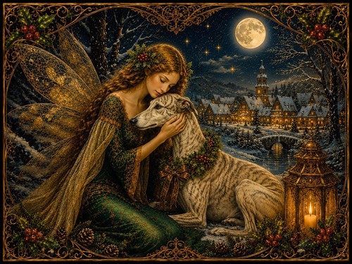 Christmas fairy and greyhound - fairy,