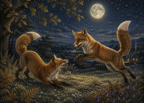 Foxes the moonlight all - in,
