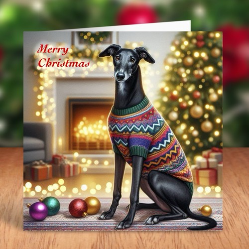 Greyhound dog christmas card - greyhound,