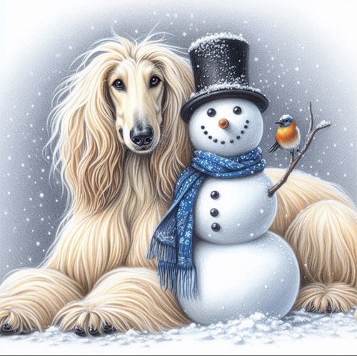 Afghan hound snowman - afghan, ,